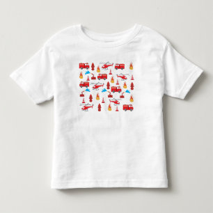 Red Transport Fire Truck Engine Brigade Pattern Toddler T-Shirt