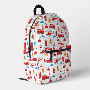 Red Transport Fire Truck Engine Brigade Trucks Printed Backpack