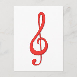 Red treble clef music illustration. postcard