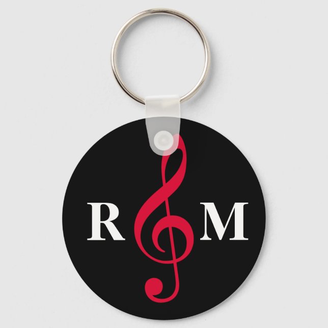 red treble clef with initials key ring (Front)