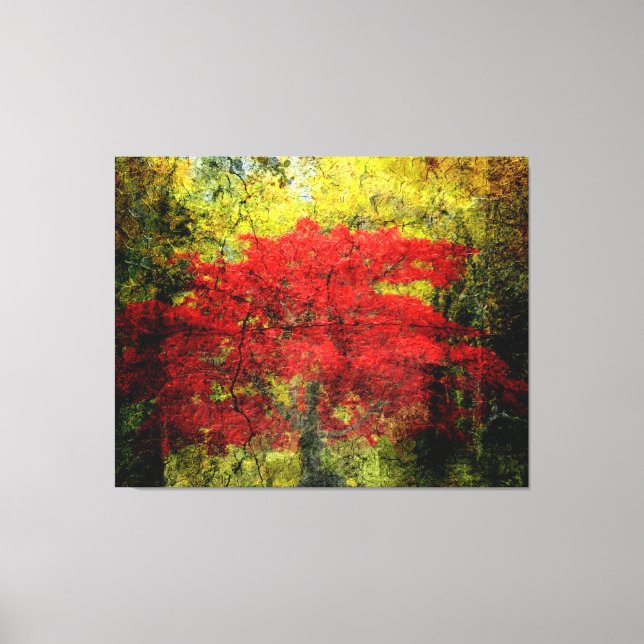 Red Tree Abstract Art In Autumn Canvas Print (Front)