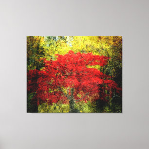 Red Tree Abstract Art In Autumn Canvas Print