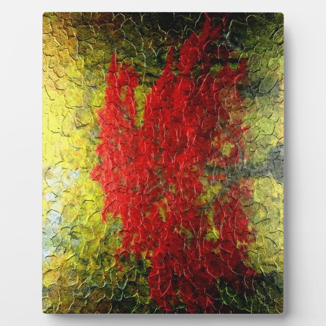 Red Tree Abstract Painting In Autumn Plaque (Front)