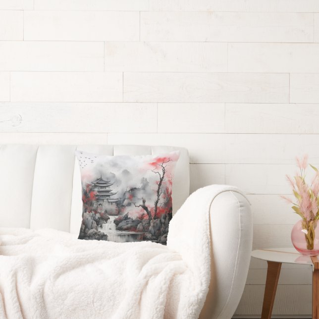 Red Tree and Asian House Cushion (Couch)