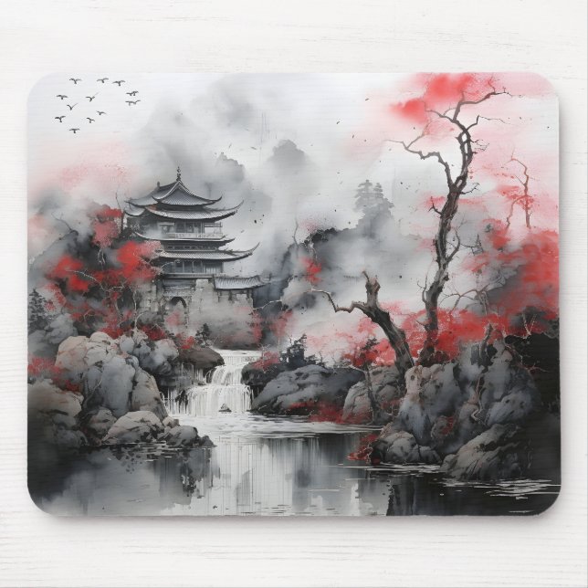 Red Tree and Asian House Mouse Mat (Front)