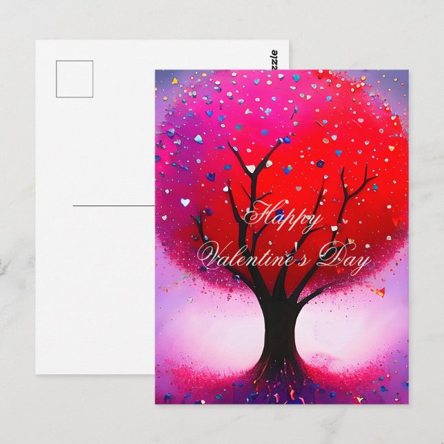Red tree and hearts valentine postcard (Front/Back)