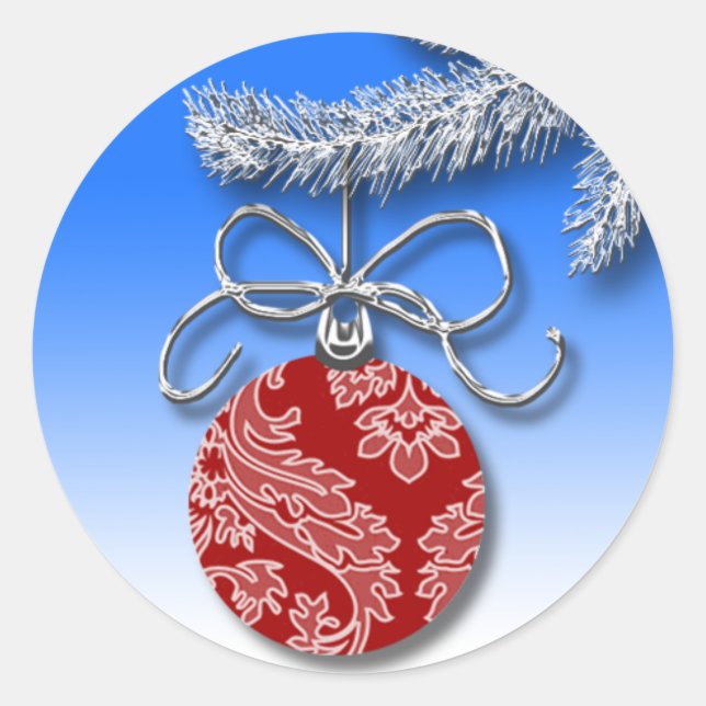 Red Tree Ball Personalizable Christmas Card Seals (Front)