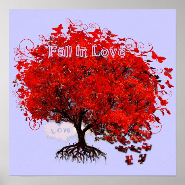 Red Tree Fall In Love Swirls Tree Poster (Front)