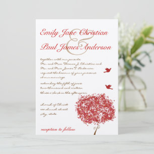 Red Tree Humming Bird  Wedding Invitation