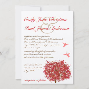 Red Tree Humming Bird  Wedding Invitation