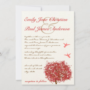 Red Tree Humming Bird Wedding Invitation