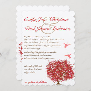 Red Tree Hummingbird  Wedding Invitation