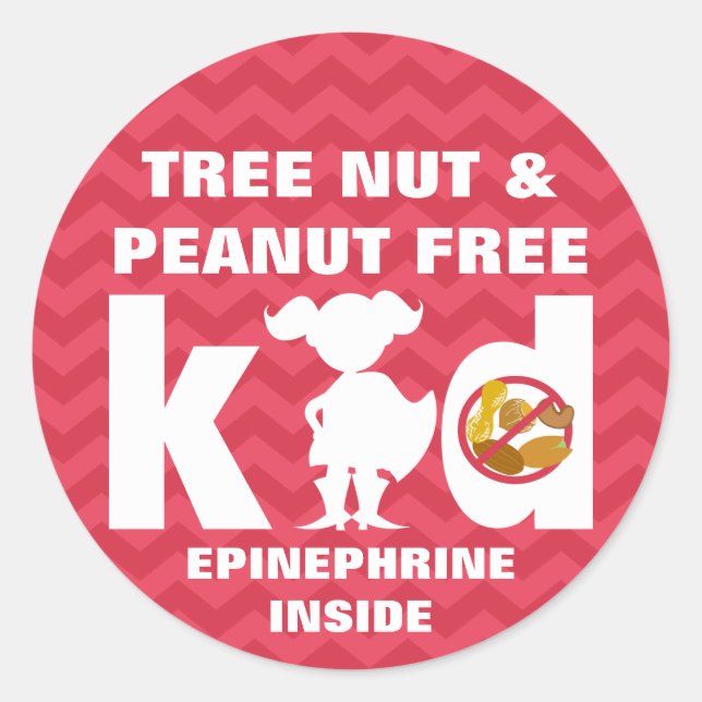 Red Tree Nut Peanut Free Kid Epinephrine Girl Classic Round Sticker (Front)