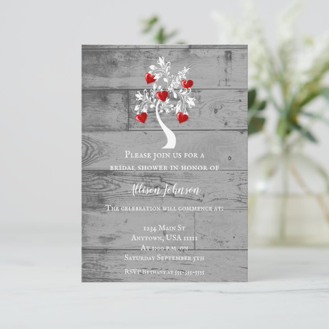 Red Tree of Hearts Bridal Shower Invite (Standing Front)