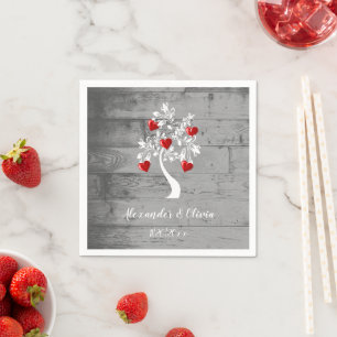 Red Tree of Hearts Bridal Shower Napkin