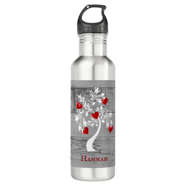 Red Tree of Hearts Personalised 710 Ml Water Bottle (Front)