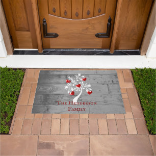 Red Tree of Hearts Personalised Doormat