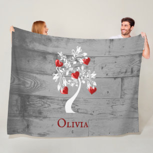 Red Tree of Hearts Personalised Fleece Blanket
