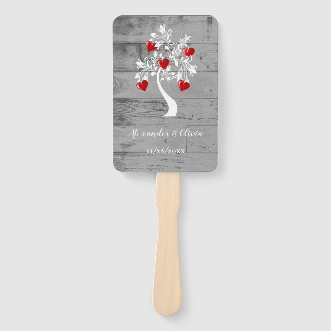 Red Tree of Hearts Wedding Favour Hand Fan (Front)