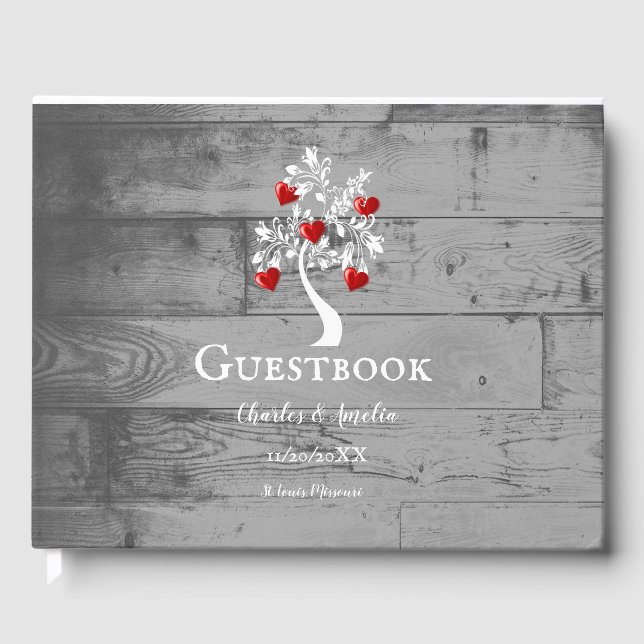 Red Tree of Hearts Wedding Guestbook (Front)