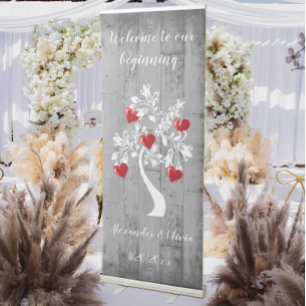 Red Tree of Hearts Wedding Welcome Banner