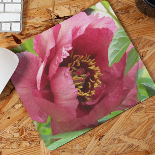 Red Tree Peony Bloom Floral Mouse Mat