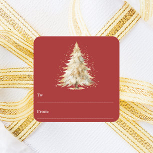 Red tree snow to from Christmas Square Sticker