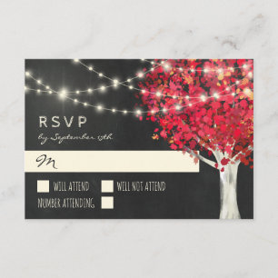Red Tree & String Lights Autumn Wedding RSVP Card