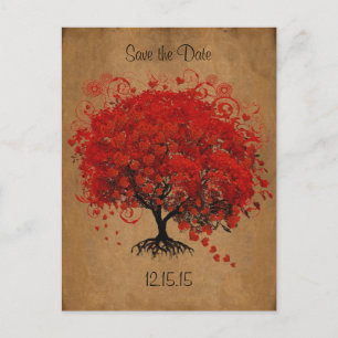 Red Tree Wedding Save The Date Announcement Postcard
