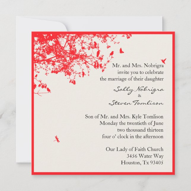 Red Trees & Birds Invitation (Front)