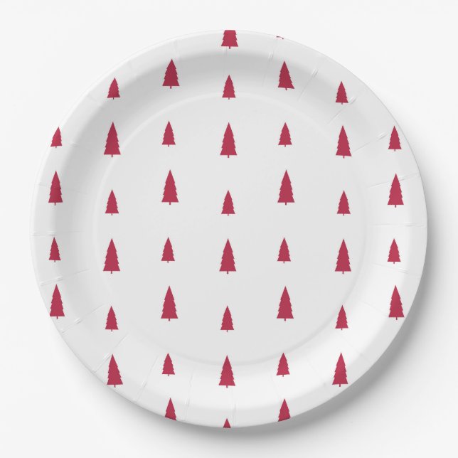 Red Trees Simple Modern Christmas  Paper Plate (Front)