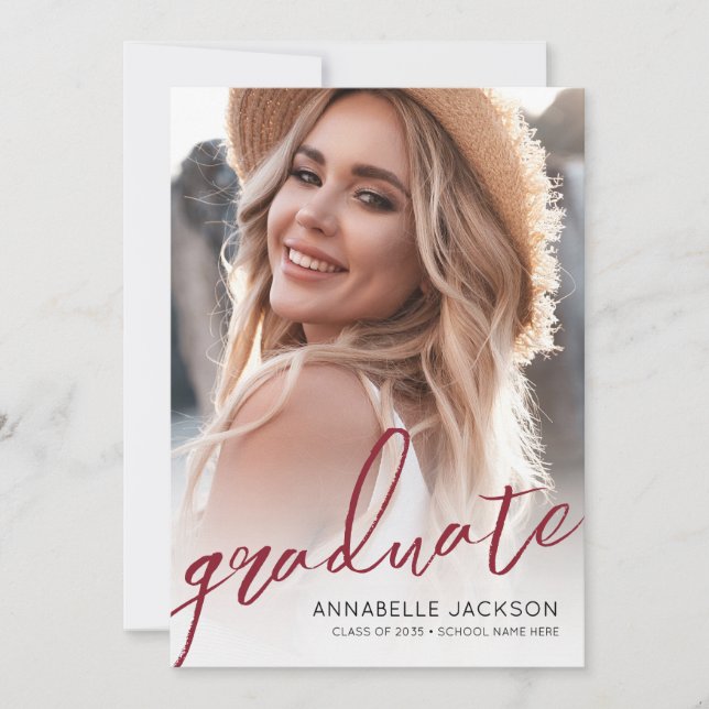 Red Trendy Script Graduate Photo Graduation Invitation (Front)