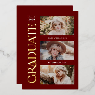 Red Trendy Serif Multiple Photo Graduation 