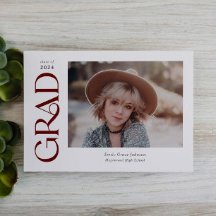 Red Trendy Serif Two Photos Graduation Announcement