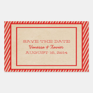Red Trendy Stripes Save the Date Stickers