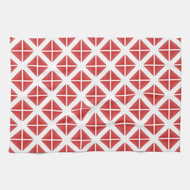 Red Trendy Triangle Pattern Tea Towel (Horizontal)