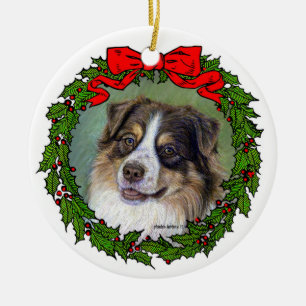 Red Tri Aussie Dog Art by Glenda S. Harlan Ceramic Tree Decoration