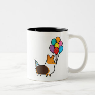 Red Tri-Colour Corgi Birthday Balloons Mug