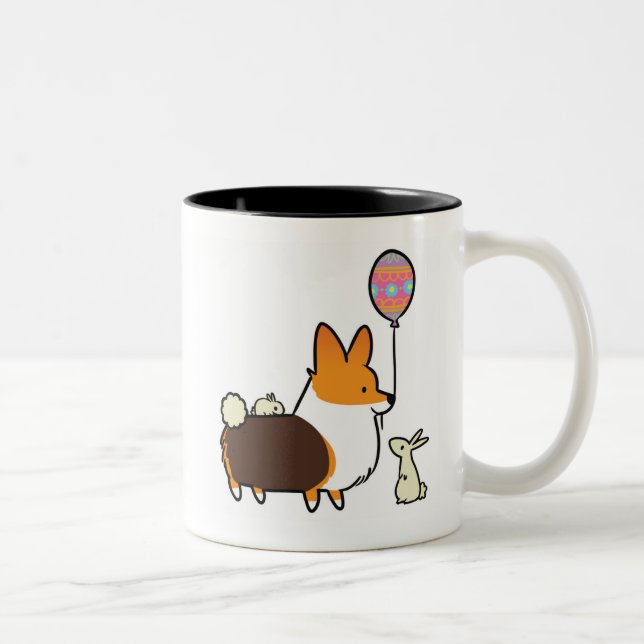 Red Tri-Colour Corgi Easter Bunny Mug | (Right)