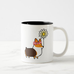 Red Tri-Colour Corgi Flower Power Mug