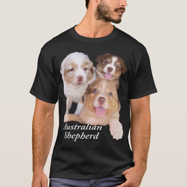 Red Tri & Red Merle Aussie Pups T-Shirt (Front)