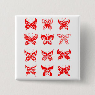 Red Tribal Butterfly Ornamental 15 Cm Square Badge
