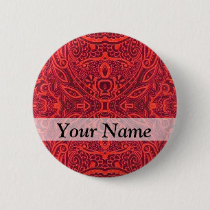 Red tribal damask pattern 6 cm round badge