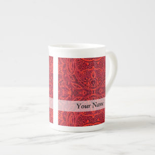 Red tribal damask pattern bone china mug