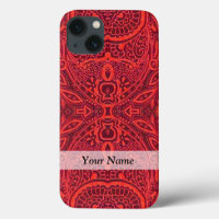 Red tribal damask pattern