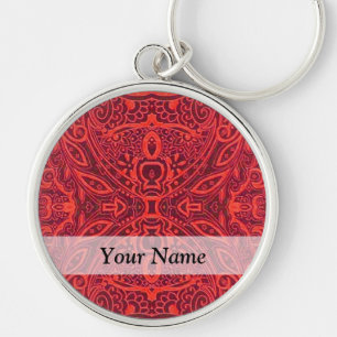 Red tribal damask pattern key ring