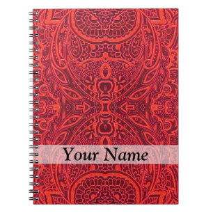 Red tribal damask pattern notebook