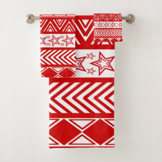 Red Tribal Design Bath Towel Set