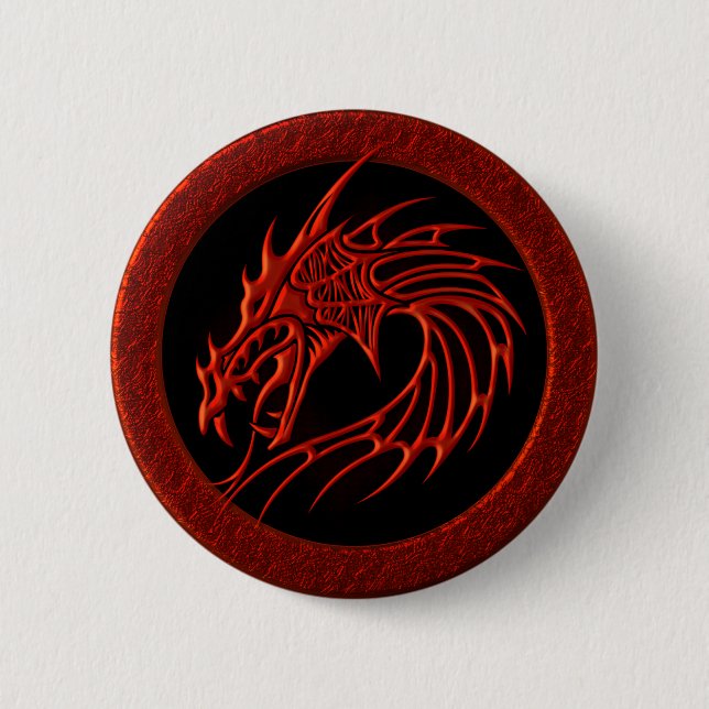RED TRIBAL DRAGON 6 CM ROUND BADGE (Front)