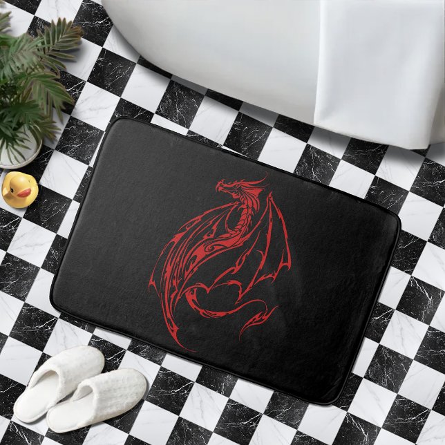 Red Tribal Dragon Black Bath Mat (Creator Uploaded)